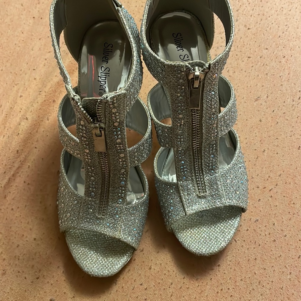 silver prom heels